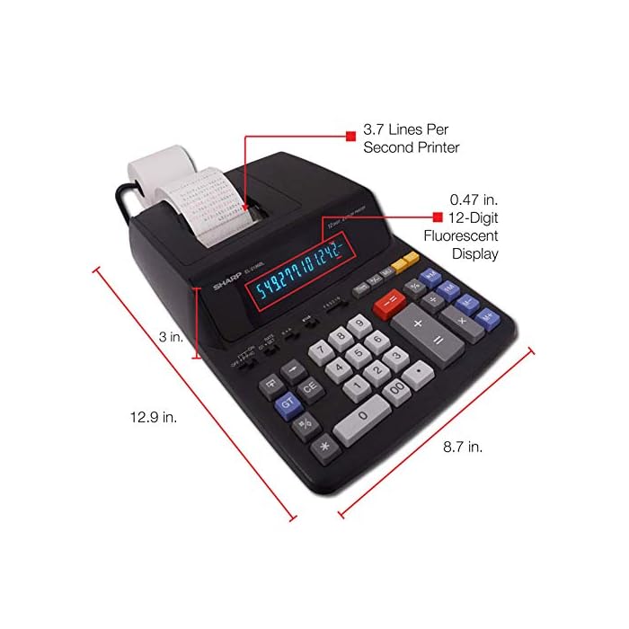 Sharp EL2196BL 12 Digit Printing Calculator, Black