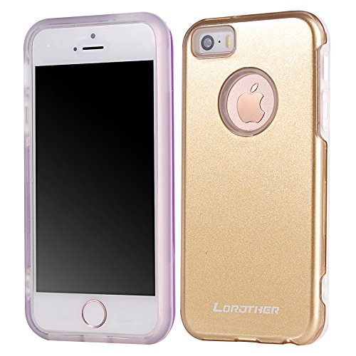 iPhone SE Slim Case, Lordther Dual Layers Full Body Shockproof Protective Hybrid Silicone Cover for iPhone SE (2016) / iPhone 5 / 5s (Gold)