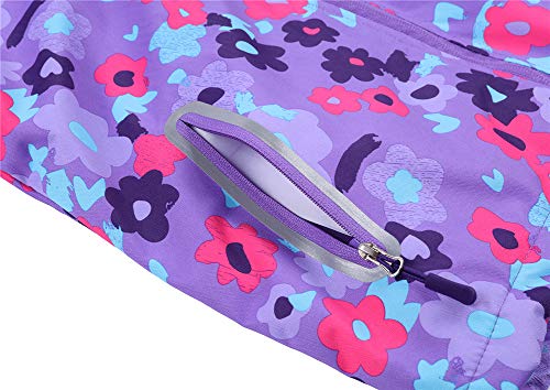 Jingle Bongala Kids' Boys' Girls' Outdoor Waterproof Fleece Jacket with Hood Coat Climbing Hiking Windbreaker-PurpleFloral-120