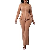 Ekaliy Women's 2 Piece Pants Suit Long Sleeve Blazer Flare Pant Set Casual Office Work Outfits