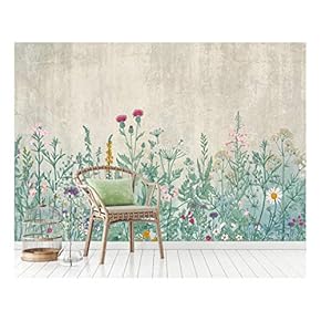 Large Wall Mural - Retro Style Flowers and Plants with Vintage Wall Background | Self-Adhesive Vinyl Wallpaper/Removable Modern Wall Decor - 66x96 inches