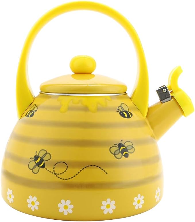 Enamel Whistling Teapot Tea Kettle Teakettle Stovetop Gas Hob Induction
