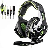 2018 NEW Version SADES SA810 3.5mm Multi-Platform Stereo Sound PC Gaming Headset, Over-ear Gaming Headphones with Mic for New Xbox one/PS4/PC Laptop/Mac/iPad/iPod(Black&amp;green)