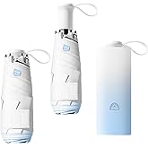 Mini Travel Gradient Color Folding Umbrella With Built-in Hidden Telescoping Handle for Women Kids,6 Ribs,Small Lightweight Pocket Parasol,Compact Portable,UV Protection,UPF 50,Rain Sun,Purse Car