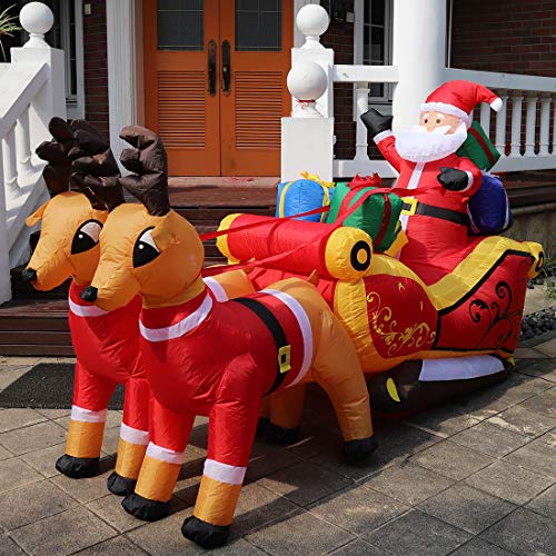 VIVOHOME Inflatable LED Lighted Santa on Sleigh with Reindeers and Gift Boxes Christmas Yard Decoration