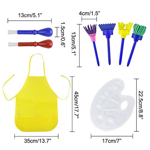JPSOR 16 Pcs Kids Sponge Painting Brushes Tools Craft Brushes Sets with a Paint Tray Palette and Waterproof Art Smock Art Aprons