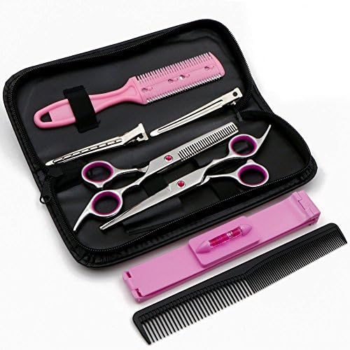 Family Hair Cutting Scissors 6.5" Stainless Steel Hair Scissors - Barber Thinning/Texturizing Scissors Set with Fine Adjustment Screw๏ผPink๏ผ
