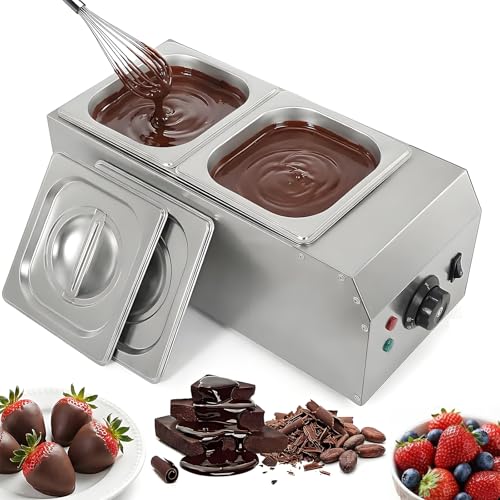 ALISMAEEL 2-Tanks Chocolate Melting Machine Chocolate Tempering Pot 800W Electric Chocolate Heater Fondue with Automatic Constant Temperaturel for Chocolate Milk Coffee Syrup Cheese Sauce