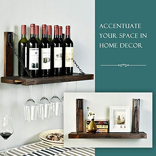WELLAND Wall Mounted Wine Rack with Glass Holder, Floating Wine Shelf & Glass Rack Set for Home