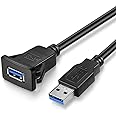 URWOOW USB3.0 Square Flush Mount - 1M 3ft USB 3.0 Extension, Dash, Panel Mount Cable for Car, Boat, Motorcycle