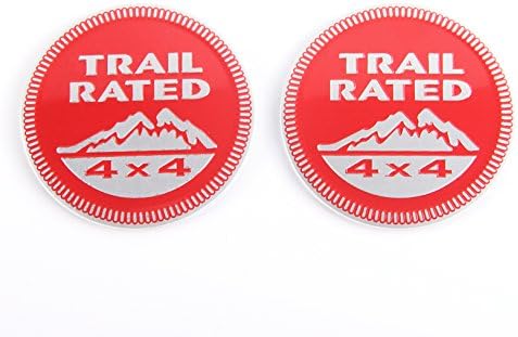 Trail Rated 4ร4 Trunk Tailgate Fender Emblem Badge LOGO 60mm for Jeep Wrangler 2007-2017 2pc set (Red)