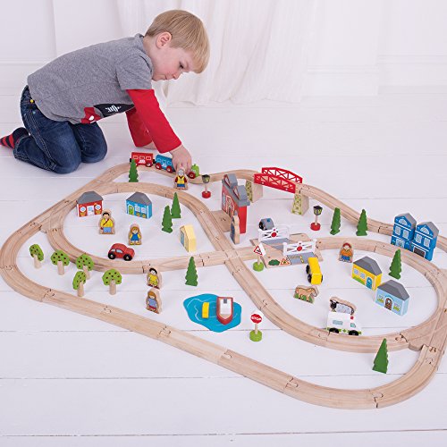 Bigjigs Rail Wooden Town and Country Train Set - 101 Play Pieces