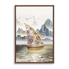 signwin Framed Canvas Wall Art Golden Sailing Canvas...