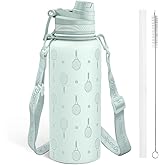 SANDJEST Tennis Stainless Steel Water Bottle with Strap 32oz, Insulated Bottles with Straw and Spout Lid for Gym Sports Travel Outdoor, Gifts for Women Girls Birthday Christmas