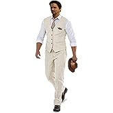 Furuyal Linen Suits for Men Casual Wedding Suits Men 2 Piece Suits Groomsmen Tuxedos Summer Beach Prom Vest and Pants Set