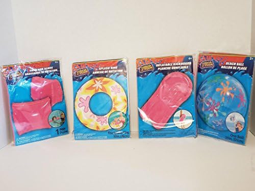 GIRLS Kids Spring Summer Fun Float Floaties Backyard Outdoor Float Playtime Lake Pool Toys Beach Swim Ride On Inflatable Splash Ring 30" Arm Bands Beach Ball 20" Inflatable Kickboards Bundle Of 4 – PI