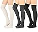 STYLEGAGA Women's Fall Winter Warm Over the Knee High Socks Knit Long Boot Socks Leg Warmer (Wool Cable_Ivory/Dark Gray/Black 3Pair)