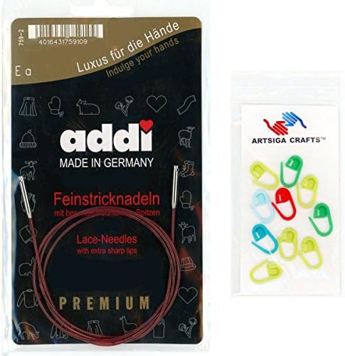 addi Click Interchangeable Cord for 3.5 inch (Short) Rocket Lace and Rocket 2 Squared Circular Tips Actual 33 inch (84cm) Makes 40 inch (100cm) Needle with 10 Colorful Stitch Markers