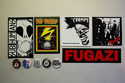 Punk Rock Vinyl Stickers Decals And Buttons Pinback Pins Set Of 10 (LBSTIX6)