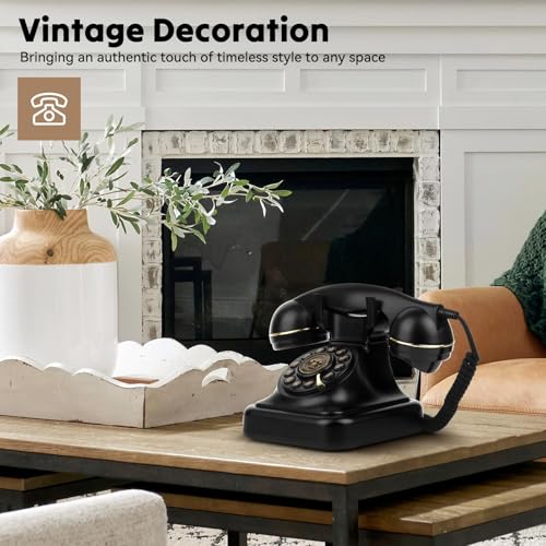 Sangyn Retro Landline Telephone Adjustable Ringer Volume Vintage Phone with Redial Function Corded Desk Old Phone for Home Office Hotel, Black