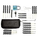 25 Pieces Premium Practice Lock Pick Set, Centh Crystal Transparent Blue Professional Visible Cutaway Inside View Padlocks with 2 keys, 24pcs Various Picks Crochet Hook, Wrenches