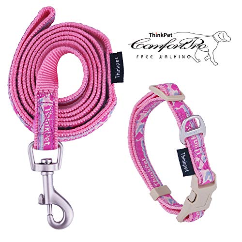 ThinkPet Cute Puppy Dog Collar and Lead Set Colorful Strong Adjustable
