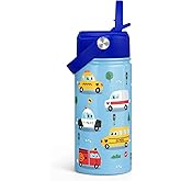 Transportation Kids Water Bottle With Straw Lid 12oz Insulated Stainless Steel, Travel Tumbler, Gifts For Boys, Birthday, Christmas, Back To School