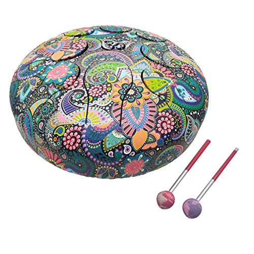India Meets India 10 Inch OM Tongue Drum Tank Drum Steel Percussion Hangpan Drum Hand drum Musical Instrument with Bag and Mallets Stick (Multicolor)