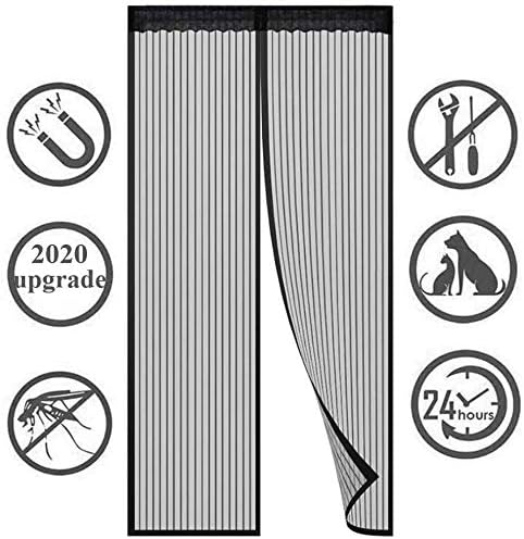 KAHEIGN 90CM x 210CM Magnetic Door Screen Fly Insect Screen Mesh Door Curtain Top-to-Bottom Seal Shuts Automatically Easy to Install Without Drilling (Black)