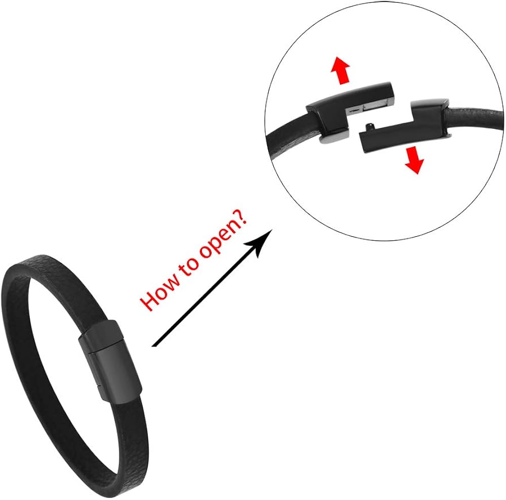 Geoffrey Beene Men's Genuine Pebbled Leather Bracelet with Stainless Steel Magnetic Closure (Black): Clothing