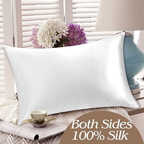 YANIBEST 19 Momme 100% Pure Natural Mulberry Silk Pillowcase for Hair & Facial Beauty King Size, Pillow Shams Cover with Hidden Zipper (King, White)