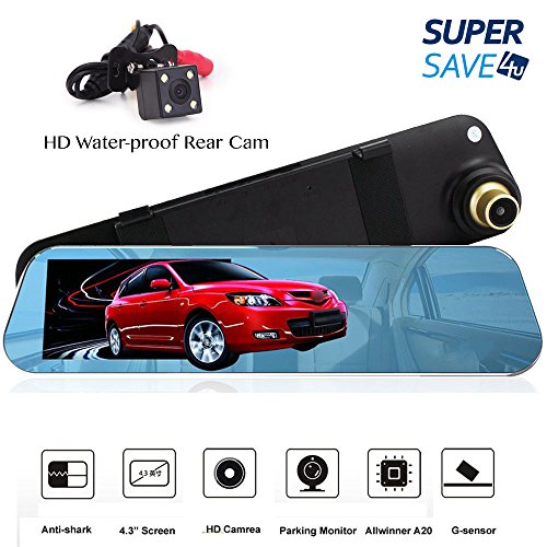 1080FHD Car Video Recorder Rear Mirror Dash Cam Front And Back Camera, G-Sensor, Motion Detection, Parking Mode, Loop Recording, 140 Degrees