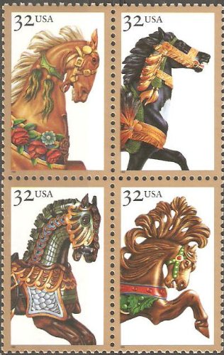 Carousel Horses Block of Four 32 Cent Stamps Scott 2976-79
