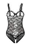 Amoretu Womens Sexy Lingerie Sheer Cupless Teddy Crotchless Lace Bodysuits