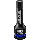 JEUCLEL 12mm Hex Impact Bit Socket, H12 1/2" Drive Allen Socket, Cr-Mo | 3-Inch, Lengthen Hex Screwdriver Adapter for Electric Ratchet Wrenches Fastening Screws, Socket Wrench, Head Drill