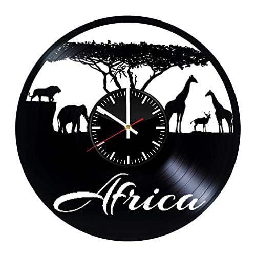 African Culture Vinyl Record Clock, Africa Wall Art, African Continent Handmade Clock, Safari