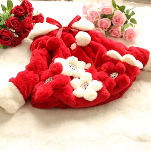 ZLOLIA Baby Clothes Winter Girls Kids 0-2 Year Toddler Flower Outwear Warm Jacket Snowsuit (80, Red)