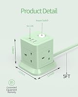 BEVA Cube Extension Lead with USB 4 Outlets 3 USB Ports 1.5m Green view 3