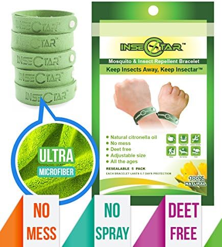 Mosquito Repellent Bracelet INSECTAR,5 Pack Best Pest,Insect&Bug Control Repeller off-Good Life,Travel,Outdoor&Indoor-Kids,babies,Adults-Natural Plants,Deet-Free,No-Spray-Trap-Wipes-Killer-Wristband
