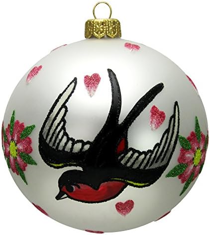 Love Bird Tattoo Glass Ball Christmas Tree Ornament