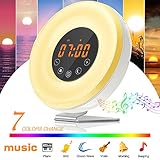 Wake Up Light Alarm Clock SOLMORE LED Digital Alarm Clock with FM Radio Sunrise Simulation,Touch Control 7 Colors Night Light,6 Nature Sounds for Bedrooms Bedside and Kids Digital Clock(2018 Upgraded)