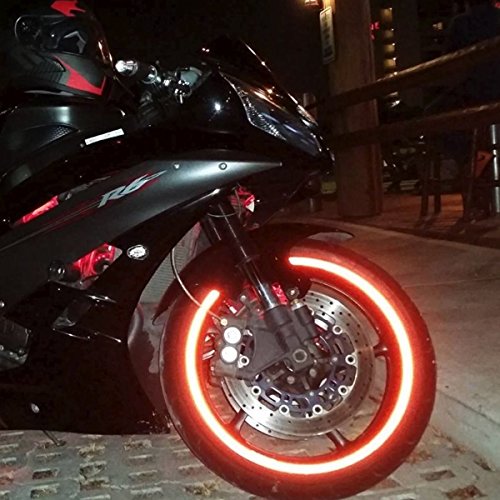 HengJia Auto Parts 2 pcs Car Styling Reflective Tape Film Sticker Motorcycle Bike Bicycle Stickers Fluorescent Wheel Tire Tyre Decal Warning Useful (Red)