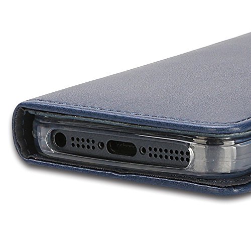 iPhone SE Case, iPhone 5S Case, IPHOX Magnetized Closure Card Slots Money Pouch, Retro Leather Wallet Case Purse Protective Cover Stand Feature Flip Book Case for iPhone 5s / 5 / SE (Blue/E)