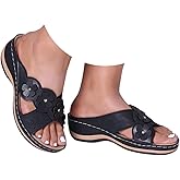 Orthopedic Sandals with Arch Support Flower Sandals for Women 2026 Wedge Comfortable Walking Shoes Cushion Footbed Platform Slides Dressy Summer Beach Slip on Slippers Casual