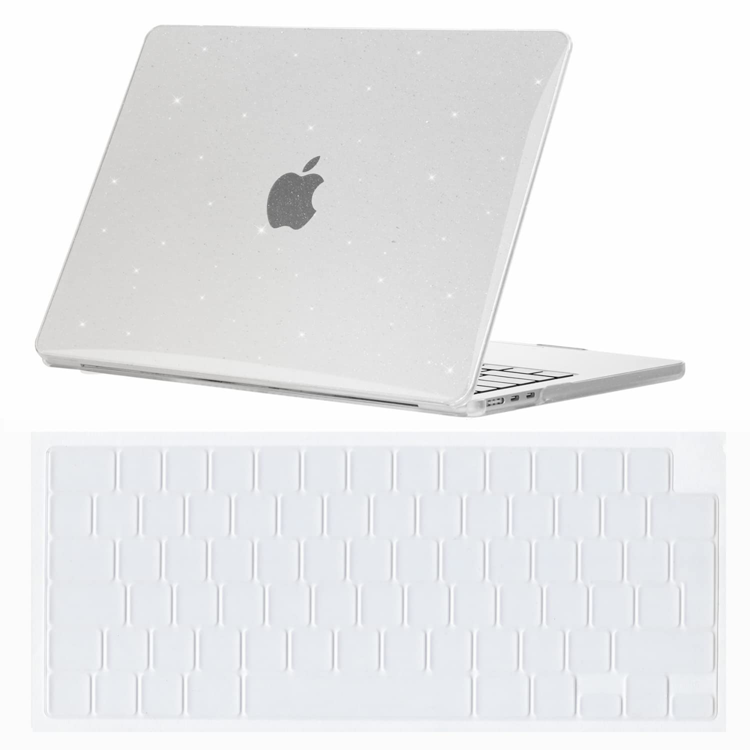 Se7enline Compatible with MacBook Air 13 inch Case 2025-2022 M2/M3/M4 A2681/A3113/A3240 13-inch Crystal Glitter Bling Shining Laptop Protective Hard Shell Case with Keyboard Cover Skin,Transprent