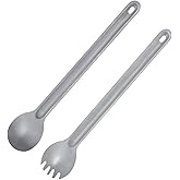 LSYJING Titanium Long Handle Spoon Fork Combination, Portable Camping Tableware Suitable for Backpacking, Hiking and Outdoor