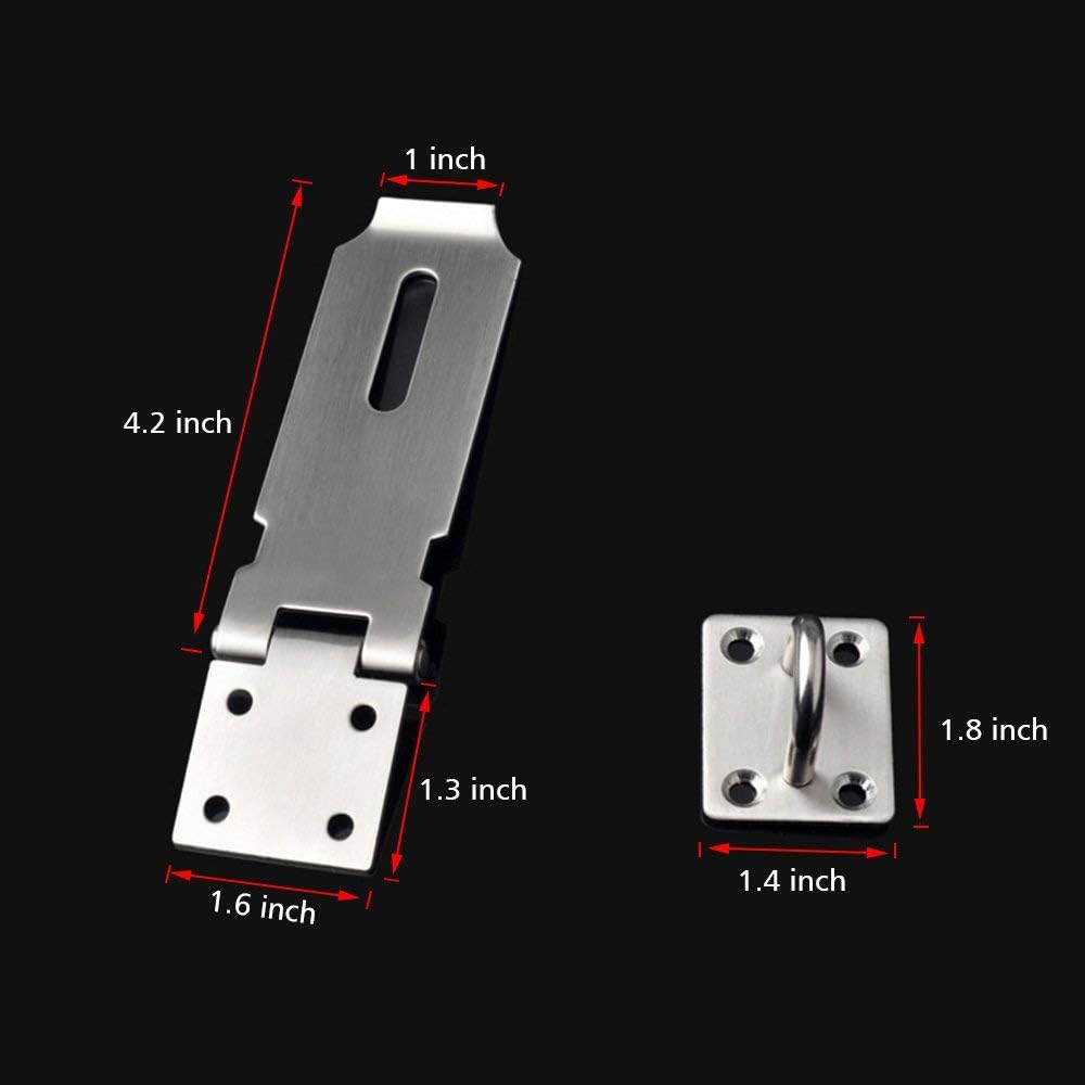Padlock Hasp 4.2 Inch Safety Door Bolt Gate Latches Padlock Hasp Stainless Steel Brushed Finish Door Buckle Clasp, 2 Pack (2Pack) - - 