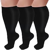3 Pairs Plus Size Compression Socks for Women and Men Wide Calf 20-30mmhg Extra Large Knee High Support for Circulation