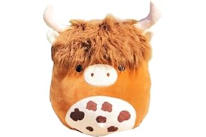 WeightedPlush 12'' Scottish Cow Plush Toy - Soft Stuffed Animal Pillow for Kids, Girls, Boys - Cute Kawaii Brown Fluffy Cow Plushie for Birthdays