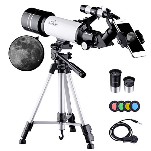 MAXLAPTER Telescope for Kids Adults Astronomy Beginners, 70mm Aperture Refractor Telescope for Astronomy, Portable Travel Telescope with Tripod, Smartphone Adapter, Two Eyepieces, Backpack (Best Beginner Telescope Under 200)